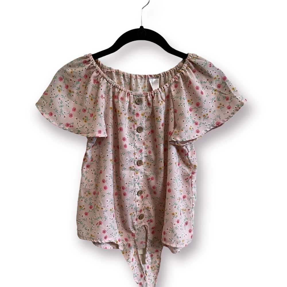 PULLOVER BLOUSE WITH TIE BOTTOM. NEW, NEVER WORN. PINK COLOR. SIZE 12.